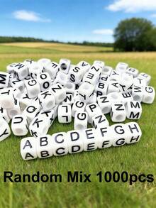 300/600/1000pcs Mixed Color Acrylic Letter Pattern Square Spacer Beads For Jewelry Making - Multicolor - View 21