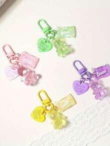 Transparent Bear Keychain, Candy Heart Pendant, Suitable For Phone, Bag, Earphone Case, Cute Stationery, Student Gift - A - View 6