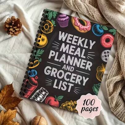 Weekly Meal Planner And Shopping List Organizer, A5 Size, Softcover, Color-Coded Food Tracking Pages, Recipe Section, Shopping List, Perfect For Weight Loss, Healthy Eating, And Diet Tracking.