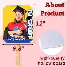 1pc/3pcs/6pcs Personalized Face Fan With Wooden Handle Custom Photo Head Fan 2026 Graduation Birthday Party Favors Creative Celebration Prop - Color 1 - View 3