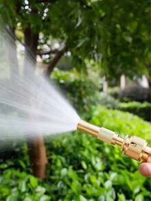 实心黄铜高压直喷水枪，多功能家用浇水、园艺、洗车、冲洗喷嘴 - 金色 - 查看 5