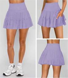 Women's Mini Skirt Skort Flowy Pleated High Waisted Ruffle Tennis Skirts For Women Athletic Skater Golf With Shorts Pockets - Purple - View 2