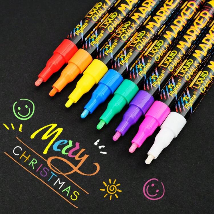 12 Colors Liquid Chalk Markers, Suitable For All Non-Porous Surfaces, Great For Restaurant Menu Boards, Cafe Chalkboards, Whiteboards, Blackboards, LED Writing Boards, Window Signs, Car Windows, Kids Art, School Assignments, Food Containers, Glass, Ceramic Mugs, Etc. School Supplies, Back To School Season - Multicolor - View 11