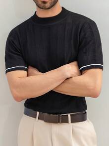 男士短袖半高领针织衫 - 黑色 - 查看 3