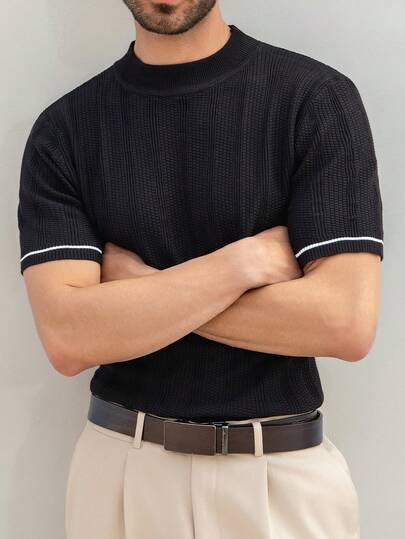 Suéter de manga corta para hombre con cuello medio de tortuga