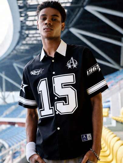 EVRINFINITE 男士休闲撞色数码印花衬衫，夏季