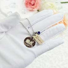 Customized Engraved Necklace, Personalized Portrait Photo Necklace, DIY Birthstone Necklace, Birthday, Anniversary, Valentine's Day Gift - Silver - View 9