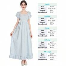 Regency Dress Women Regency Costume Empire Waist Tea Party Victorian Gown With Pearl Brooch - 藍色+中號 - 查看 8