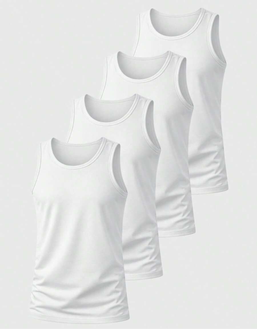 Kit 04 Men's Cotton Tank Top Shirt Comfortable Basic Plain - White - View 1