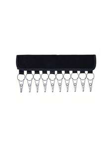 Multi-Functional Clip-On Hanger, Self-Adhesive Portable Household No Drill Hook And Loop Hat, Scarf, Tie, Towel Storage Rack, Foldable Compact Clothes Hanger For Travel, Washable Flocked/Mesh Black Garment Accessory Organizer - Black - View 3