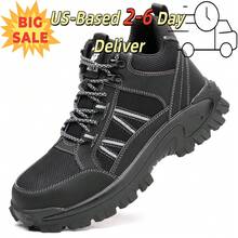 Men's Steel Toe Safety Work Boots Anti Puncture Lightweight Breathable Construction Boots For Men Women All Season Comfortable Lace Up Industrial Outdoor Protective Footwear Non Slip Work Shoes Ankle Boots.Men's Black All Season Hard Soled Work Shoes.Safety Shoes For Men,Non Slip Work Shoes,Botas Para Hombre. - màu đen - Xem 1