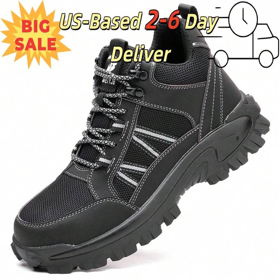 Men's Steel Toe Safety Work Boots Anti Puncture Lightweight Breathable Construction Boots For Men Women All Season Comfortable Lace Up Industrial Outdoor Protective Footwear Non Slip Work Shoes Ankle Boots.Men's Black All Season Hard Soled Work Shoes.Safety Shoes For Men,Non Slip Work Shoes,Botas Para Hombre. - màu đen - Xem 1