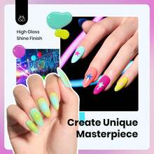 Beetle Neon Gel Nail Polish Set, 6 Colors 15ML Each, HEMA-Free, Pink Green Coral Purple Blue, Soak Off UV Gel, Professional Salon & Spring DIY Nail Art - 中紫紅色 - 查看 4