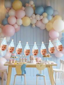 7/14/21pcs Customizable Birthday Photo Decorations, Personalized Photo Garland, 1st Birthday Banner, Personalized Birthday Hat Decor Garland, Birthday Party Gifts, Baby Shower/Gender Reveal Party Banner, Personalized Gift, Unique Gift - Multicolor - View 10