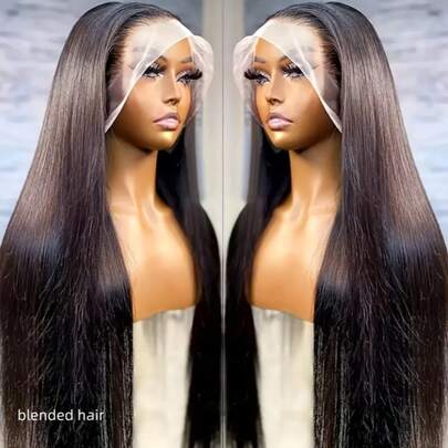 180% Density 13X4 HD Lace Front Wig Straight Lace Front Wigs Human Blended Hair Brazilian Human Blended Hair Wig Natural 13X4 Glueless Full Edges Lace Pre-Plucked Lace Wig With Baby Hair For Women Ear To Ear Swiss HD Lace For Natural Looking 8-36Inch Natural Black