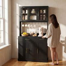 71.9 In. Tall Pantry Cabinet, Farmhouse Kitchen Storage Cabinet With Doors, Drawers And Shelves, Modern Cabinet For Dining Room, Living Room - Black - View 6