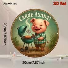 Tấm trang trí tròn 2D kiểu cổ điển 8"x8", phiên bản Tây Ban Nha, với chủ đề "Heo con quay" nướng BBQ, thích hợp để tăng thêm không khí ấm cúng cho nhà bếp, phòng ăn, khu vực nướng ngoài trời, quầy bar. Vị trí lỗ ngẫu nhiên. - A - Xem 3