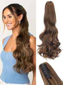 22英寸长波浪形耐热合成马尾假发，爪夹式马尾，适合女性日常佩戴、角色扮演、音乐节、嘉年华、节日及其他场合。 - 彩色 - 查看 15