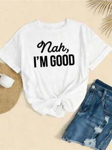 Nah Im Good Graphic Tee Women Quality Fabric, Loose Fit, Breathable, Street Hip-Hop, Statement Print - White - View 2