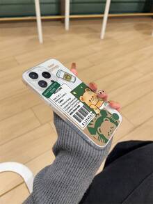 1pc Transparent Thick Anti-Drop UV Painted TPU Phone Case With Minimalist Cute Cartoon Bear Coffee Pattern Design, Compatible With Iphone, Galaxy L Series, Provides Lens Protection And Can Be Used As A Protective Cover, Ideal For New Year, Christmas, Halloween Or Valentine's Day Gift - Multicolor - View 3