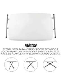 Mesa plegable de plástico auxiliar resistente (ajustable medidas) 75x50 ideal como mesa de trabajo, comedor o para jardín, perfecta para picnic o campismo, soporte 60 kg, diseño compacto y ligero - Blanco - Ver 6