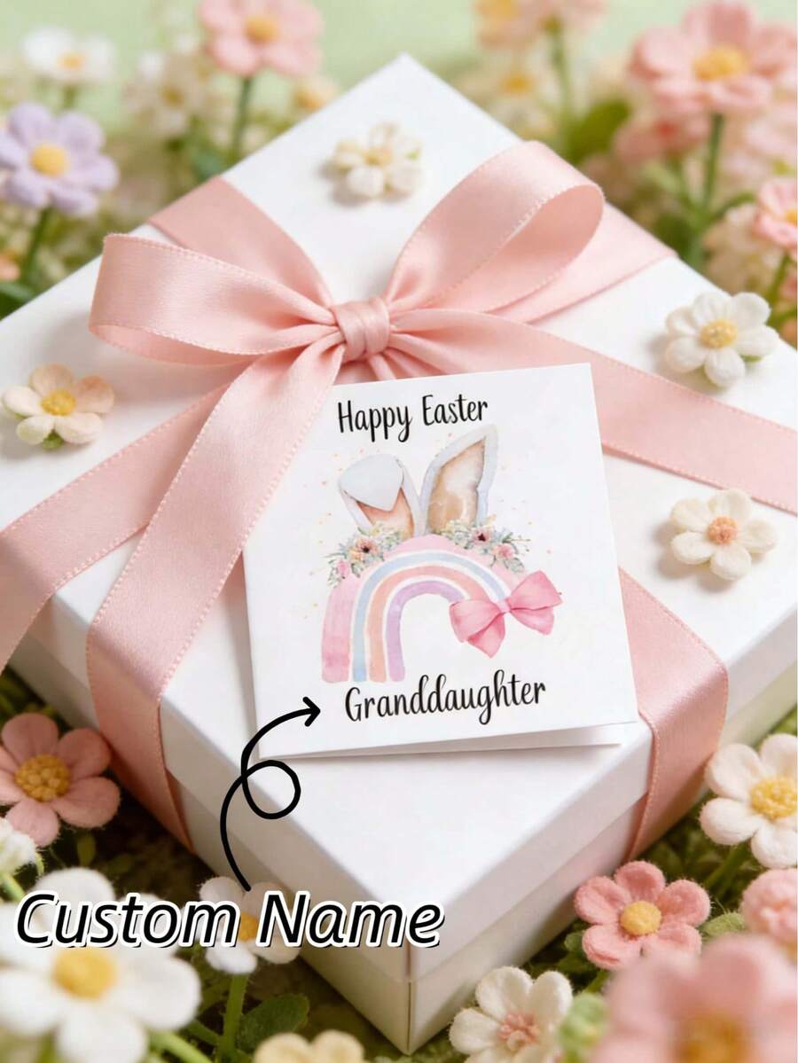 Personalized Easter Children's Card - Customized Name Bunny Greeting Card, Easter Basket Filler, Grandchild Gift, Spring Party Favor - Multicolor - View 1