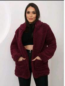 Simple Casual Party Woolen Fabric Fuzzy Coat Everyday Winter - Burgundy - View 2