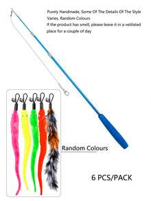 Cat Teaser Toy Set, Colorful Realistic Feather Fishing Rod, Caterpillar Bell Replaceable Head Cat Wand, Indoor/Outdoor Use, Training And Entertainment (Blue, Black) - Multicolor - View 19