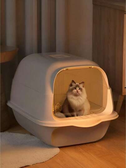 Duża, klasyczna, całkowicie zamknięta kuweta dla kota, wymiary 50 x 35 x 35 cm, wyjmowana, wysoki model, odporna na zachlapanie, nie pochłaniająca zapachów, łatwa do czyszczenia, otwierana od góry, kuweta dla kota przeznaczona dla zwierząt, z bezpłatną łopatką do żwirku