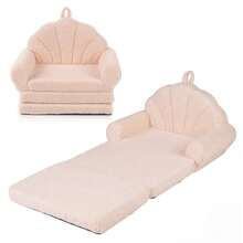 Fold-Out Kids Sofa 2-In-1 Convertible Toddler Couch & Lounger With Non-Slip Base Beige/Green/Pink - 米色 - 查看 10