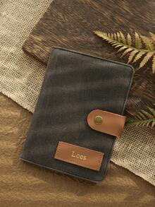 Takeoak 1pc Customized Name With Fashion Buckle Gold Personalized Word Waxed Canvas Texture Passport Cover Unique Document Card Holder Travel Accessory Handmade Fashion Travel Accessory Men's Father's Day Gift - Multicolor - View 15