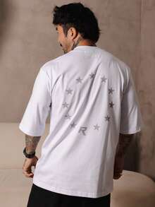 Oversized Circle Star T-Shirt With Embossed Print, Streetwear, Premium Cotton - trắng - Xem 2