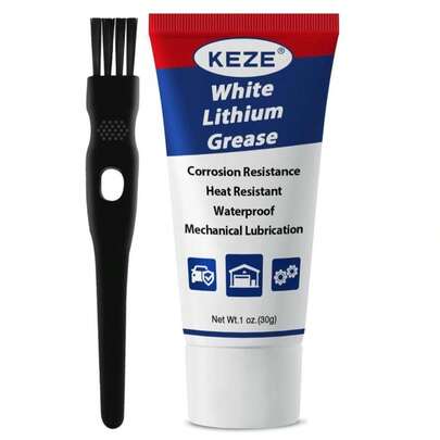 Keze White Lithium Grease Tube Automotive Grasa De Litio Car Door Grease With Brush NLGI 2 Rust Corrosion Waterproof For Hinges, Bearings, Gears, Bike And Garage Doors, Sliding Track,1oz-1 Pack