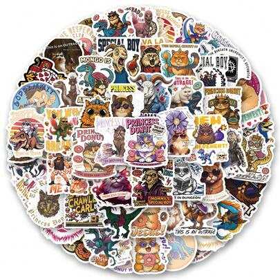 105张地牢探索者卡尔贴纸，复古美学贴纸，完美装饰您的手机、水瓶、剪贴簿、日记本、汽车、笔记本电脑等等！也可用于礼品袋、信封封口、派对装饰