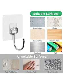 10 Pack Heavy Duty Adhesive Wall Hooks, Waterproof Rustproof Stainless Steel Sticky Hooks, No Drill Strong Hanging Hooks For Bathroom Kitchen Home Organization - Multicolor - View 8