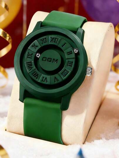 DOM 1 pieza Reloj de hombre, estilo retro con esfera de números romanos, reloj de pulsera de cuarzo resistente al agua, tecnología de levitación magnética única, correa de cuero y correa de acero, adecuado para regalos y uso diario