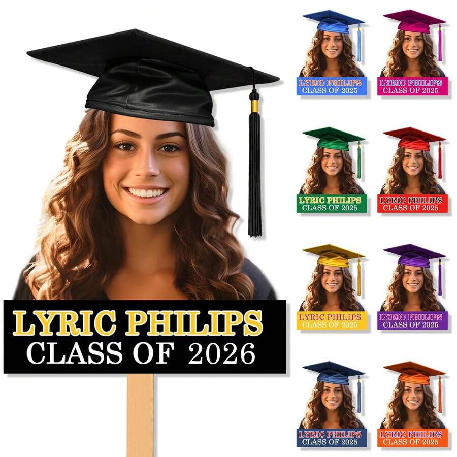 Personalized Face Fan With Wooden Handle Custom Photo Head Fan 2026 Graduation Birthday Party Favors Creative Celebration Prop - Color 1 - View 1