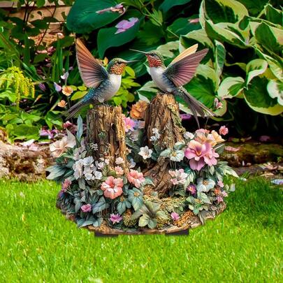 Spring & Summer Limited Edition: Creative Hummingbird & Crescent Moon Castle Garden Stake, Acrylic Outdoor Garden Yard Lawn Decor