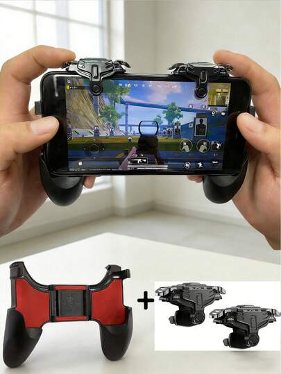 2 piezas Gatillos de juego móvil de metal de 2da generación GT02 + 1 pieza Gamepad plegable | Botones físicos con latencia cero | Controlador móvil ergonómico antideslizante | Compatible con smartphones de 4.5-6.8 pulgadas | Adecuado para juegos móviles y talla grande | Accesorio de juego portátil para disparar y apuntar
