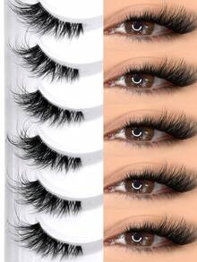 GROINNEYA 8对半条纹假睫毛，自然猫眼延长款，短款柔软3D貂毛睫毛，透明梗，交叉蓬松睫毛，适合日常和派对妆容 - 半眼睫毛 - 查看 1