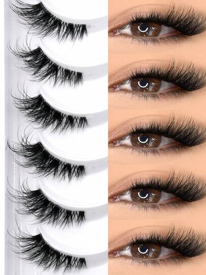  GROINNEYA 8 Pairs Half Striped False Eyelashes, Natural Extension Cat Eye Lashes, Short Soft 3D Mink Lashes, Transparent Band, Criss-Cross Fluffy Lashes, Suitable For Daily And Party Makeup