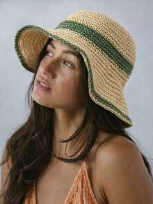 Women's Crochet Bucket Hat, Summer Beach Casual Fashion, Boho Chic, Sun Protection - Green - View 2