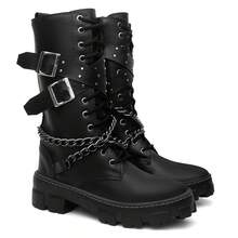 Women's High-Top Ankle Boot With Heel And Chain Detail - màu đen - Xem 1
