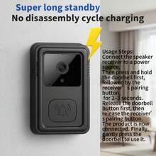 Timbre de vídeo inteligente con cámara, capacidad de batería de 400mAh, cámara HD, lente gran angular, intercomunicador de voz inteligente, Wi-Fi, altavoz incorporado, intercomunicador bidireccional, alerta en tiempo real, control a través de aplicación - Negro - Ver 9