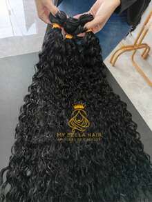Russian Semi-Human Curly Hair Extension Weft, 50cm, Black, 100g Russian Fiber - S1 - View 1