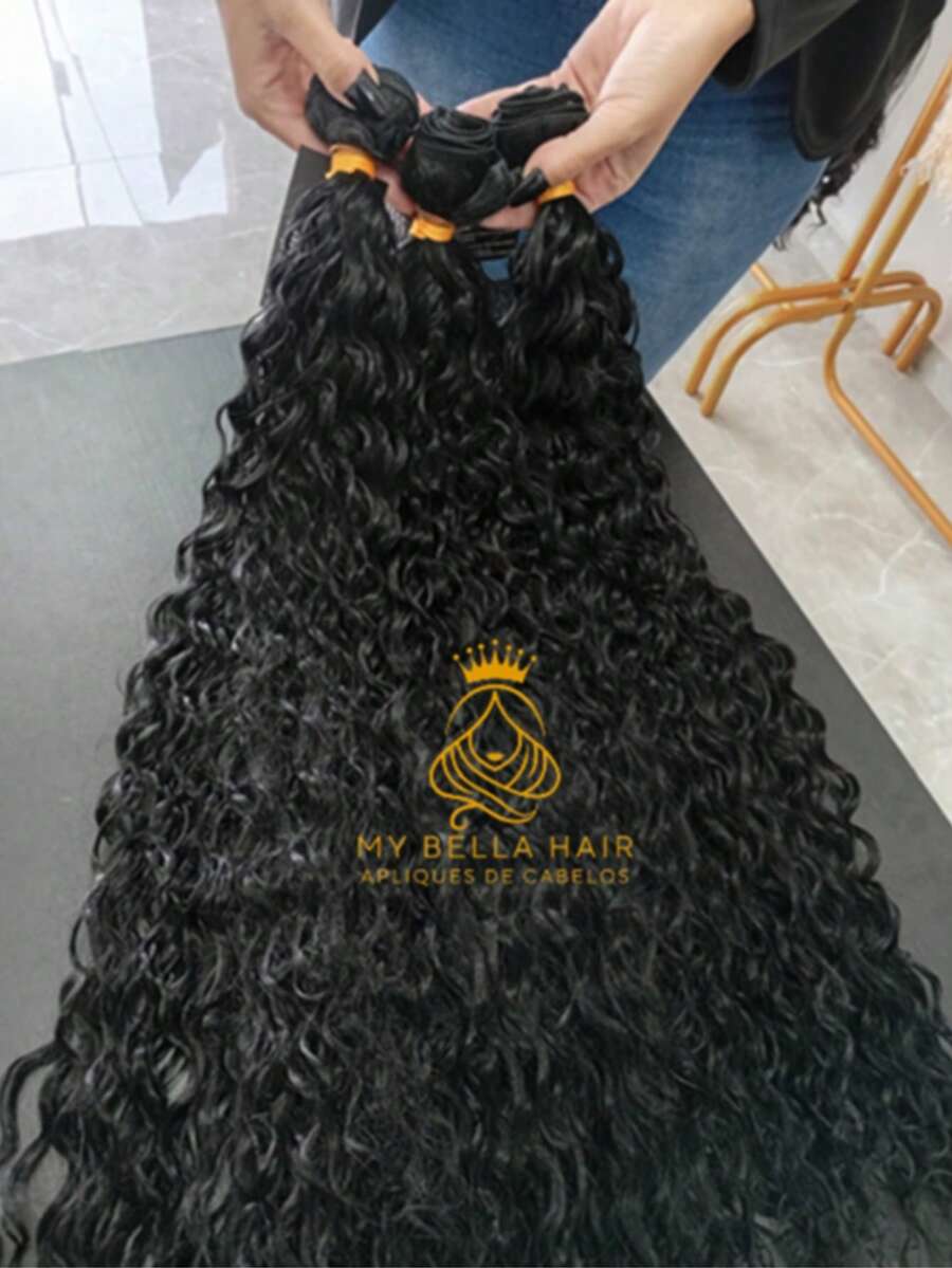 Russian Semi-Human Curly Hair Extension Weft, 50cm, Black, 100g Russian Fiber - S1 - View 1