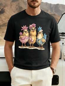 Lustiges T-Shirt mit Hühnermotiv im Street-Hip-Hop-Stil, atmungsaktiv, Kunstdruck - Schwarz - Übersicht 2