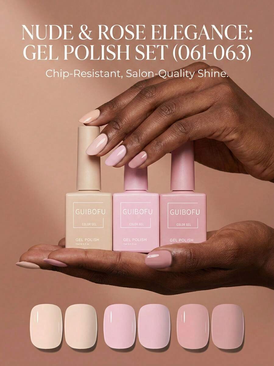 GMUME 3支/套 15毫升 透明裸粉色凝胶指甲油，乳白色肌肤色调，法式美甲底色，自然日常办公妆容，可卸UV/LED指甲油，需搭配底油和亮油使用