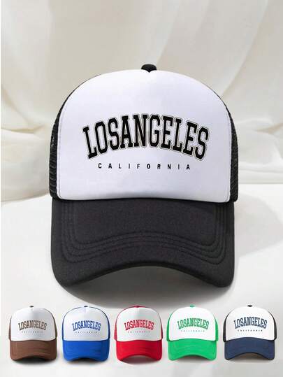 1pc Printed "LOSANGELES" Adjustable Mesh Cap, Outdoor Sun Protection Casual Hat Suitable For Spring/Autumn Travel, Beach, Women Tennis Cap