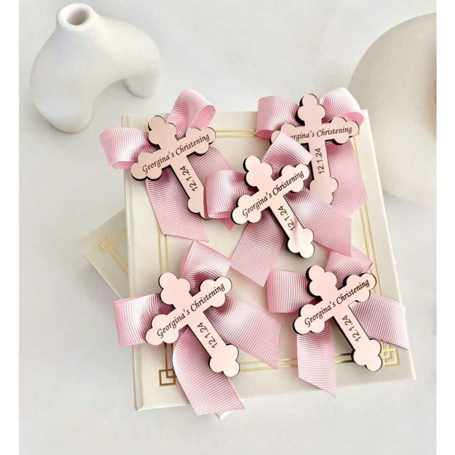 Personalized Baptism Favor Tag, Acrylic Mirror Gold Cross Tags, Thank You Tag, Baptism Tags For Favors, Mi Tag, Custom Baptism Name - Multicolor - View 1